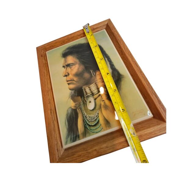 Bill Hampton Native American Indian print on Tile 6"x4.5" Frame 7.5" x 6" read - Picture 5 of 7